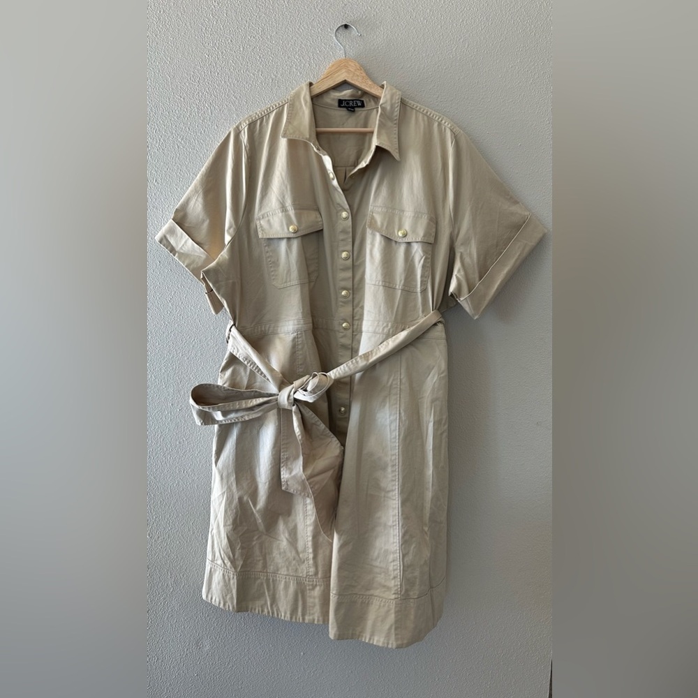 J. Crew Beige Button-Front Shirt Dress with Tie Waist - Picture 3 of 10